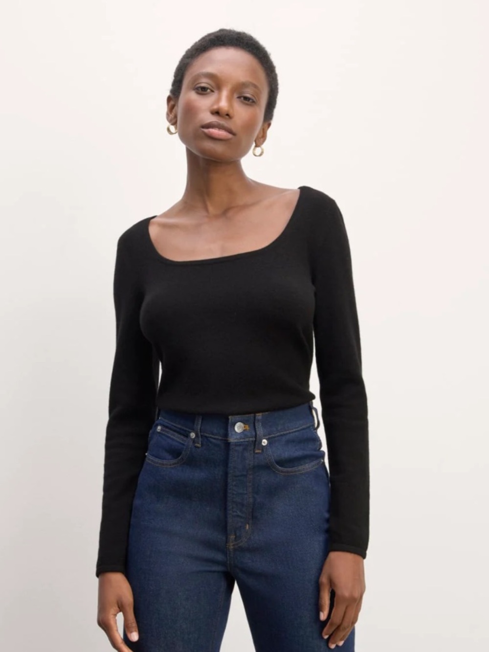 Everlane Black Long-Sleeve Square-Neck Sweater
